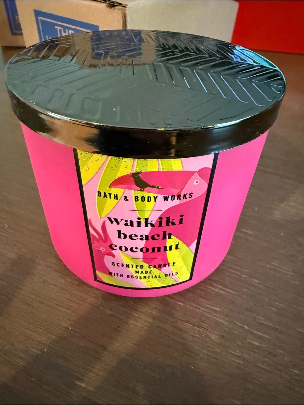 Bath & Body Works Pink Waikiki Beach Coconut Scented Candle with Black Lid